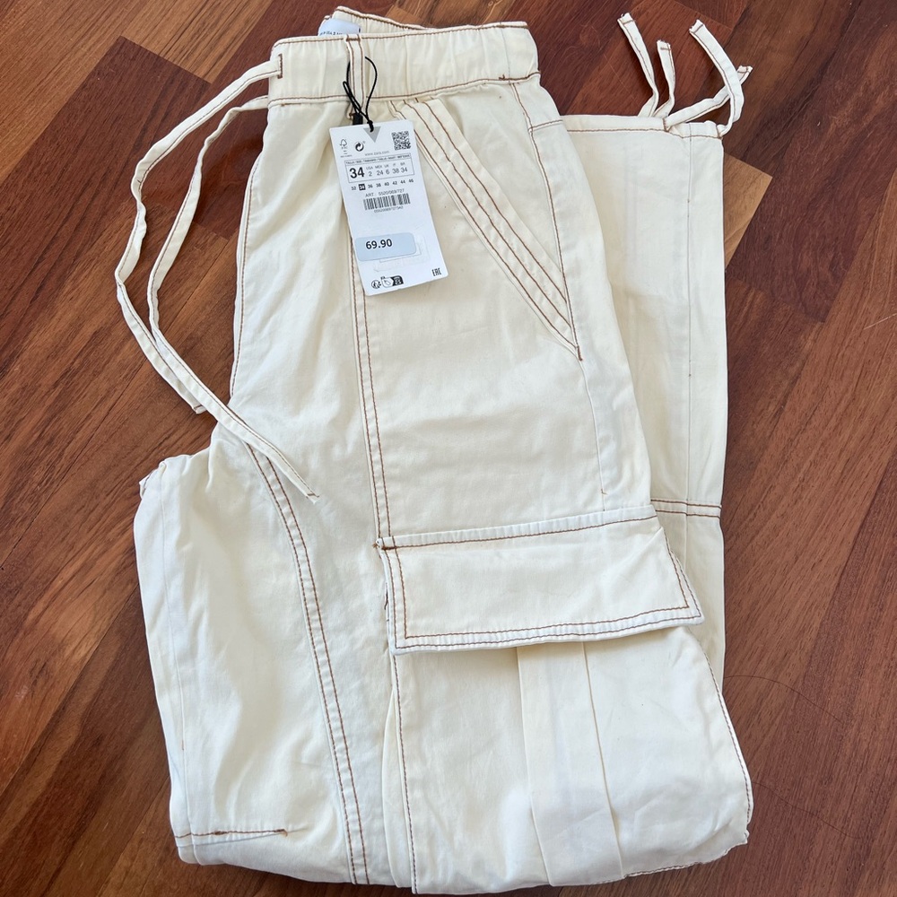 Cream Cargo Pants Zara
